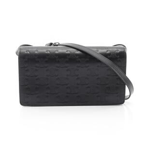 Celine Triomphe Horizontal Sleeve Shoulder Bag Leather Black